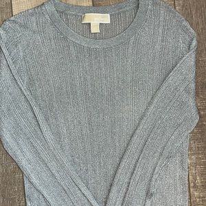 Michael Kors silver glittery long sleeve stretchy semi sheer shirt M